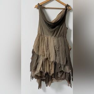 Alice + Olivia Olive and Taupe Layered Silk Dress